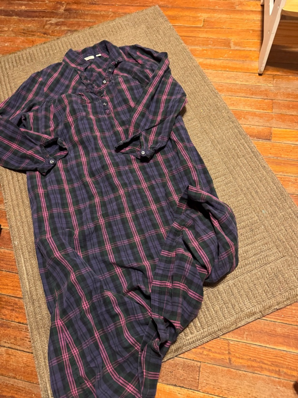 L.L. Bean Navy and Pink Plaid Long Shirt Dress pajamas